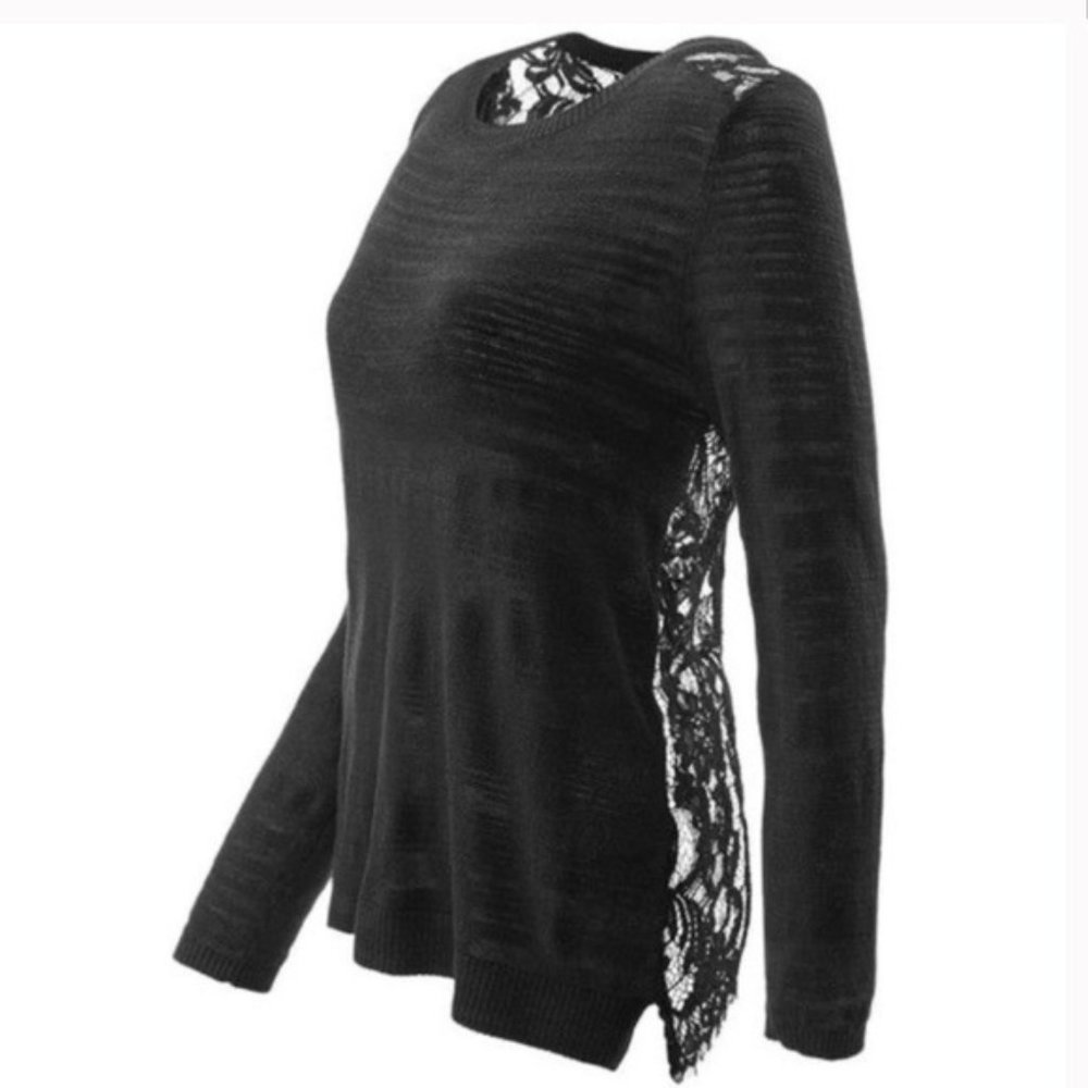CAbi #5005 Sophia Lace Back Shirt XS Black 1739